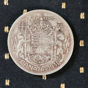 Vintage 1941 Canadian 50 cent Silver Coin